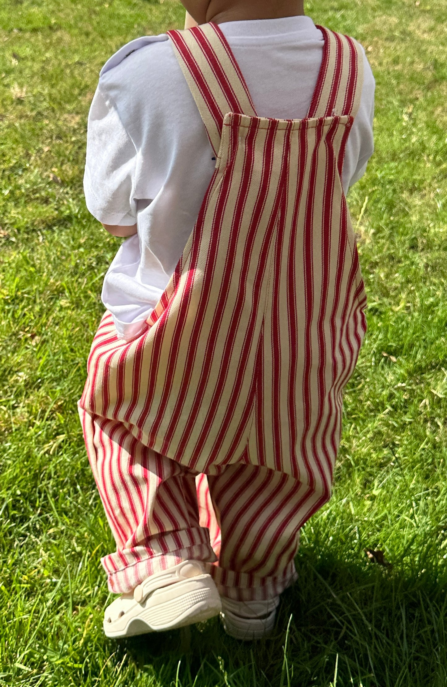 Red striped overalls