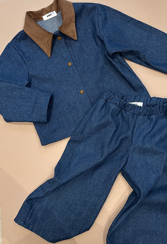 Dark denim contrast denim shirt