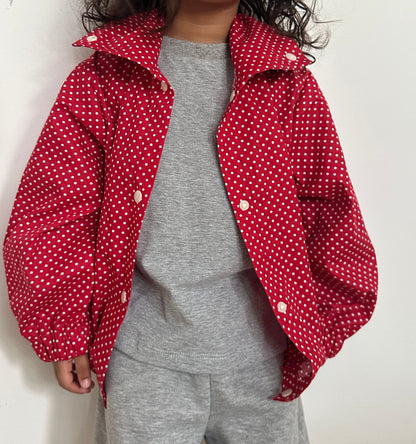 Red polka dot bomber