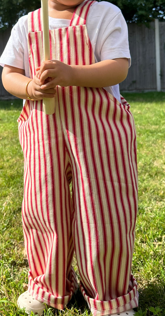 Red striped overalls