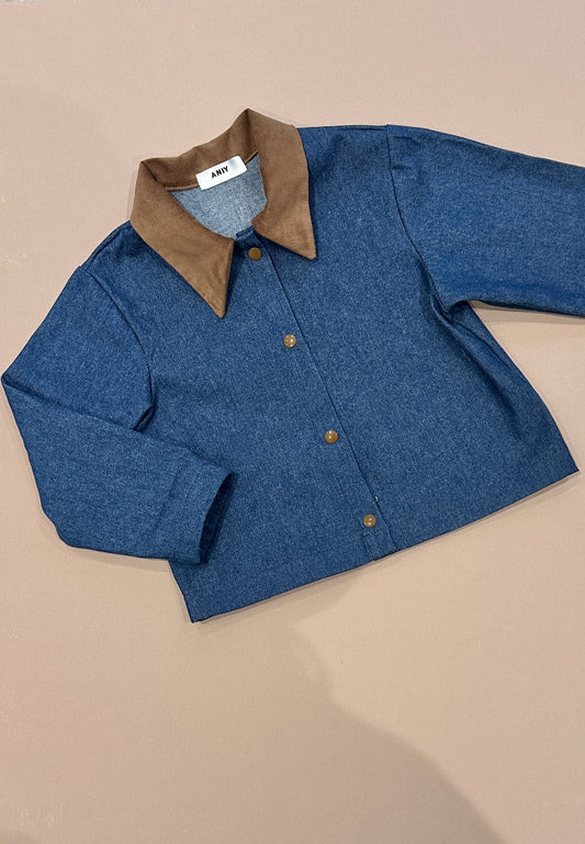 Dark denim contrast denim shirt