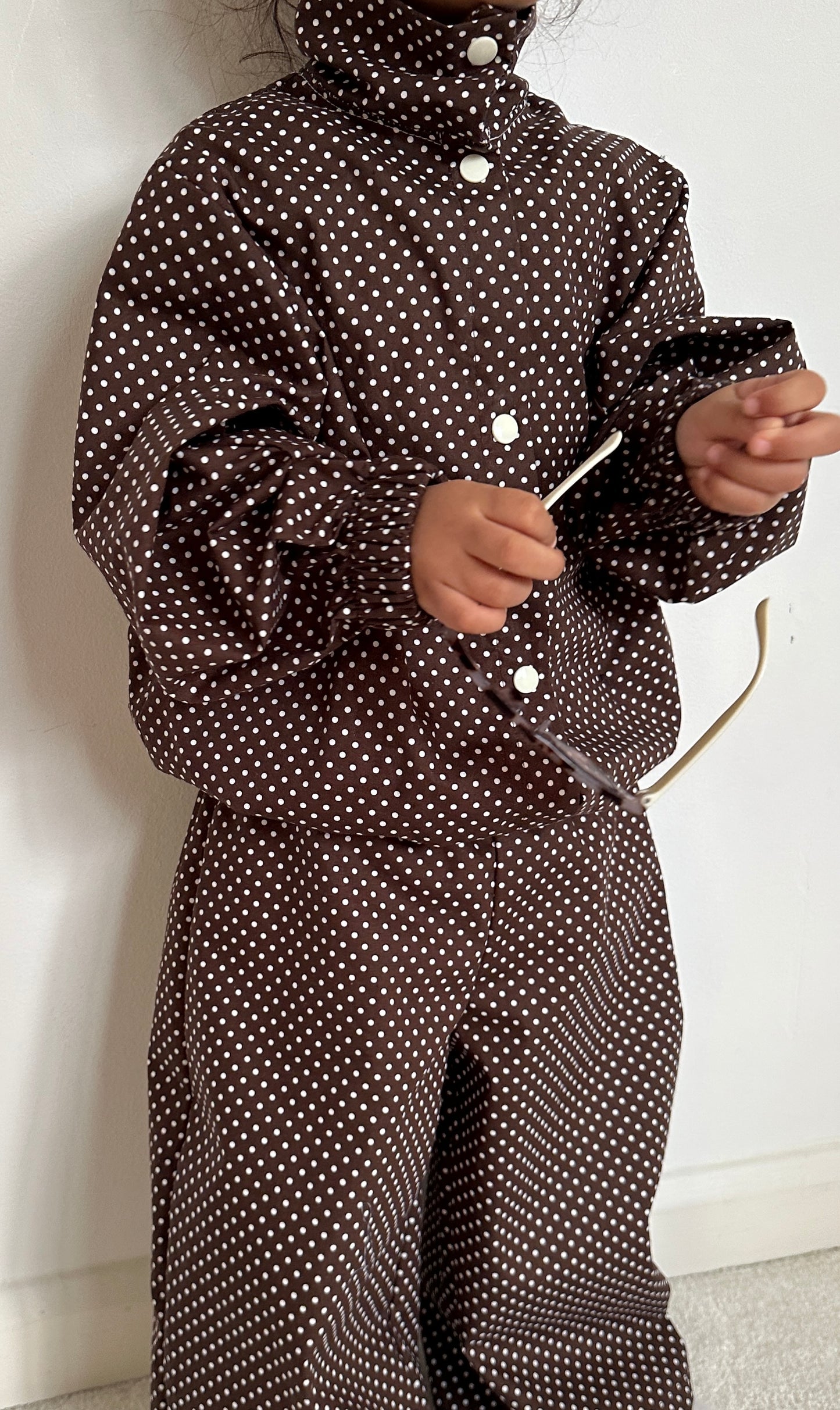 Brown polka dot bomber