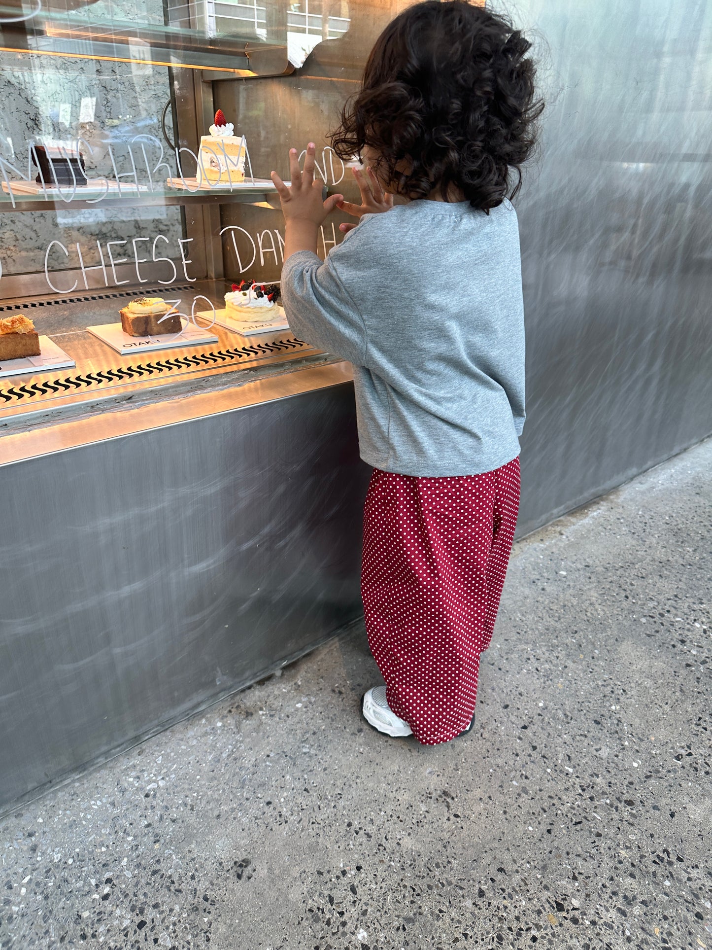 Burgundy polko dot trousers