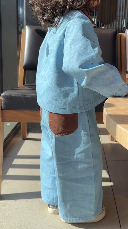 Brown collar contrast denim shirt
